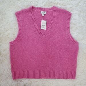 NWT J. Crew Size M Pink Extra-Soft Wool Blend V-Neck Sweater Vest